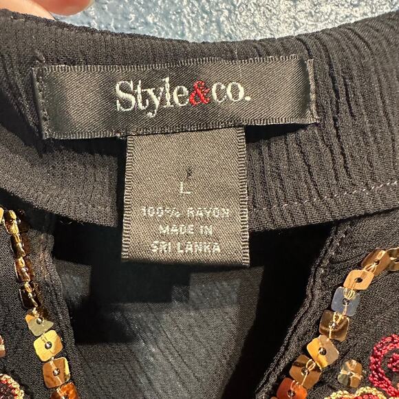 Style & co. Sheer Dress Large Embroidered Sequined Tunic Coverup Boho Whimsygoth - Picture 3 of 8